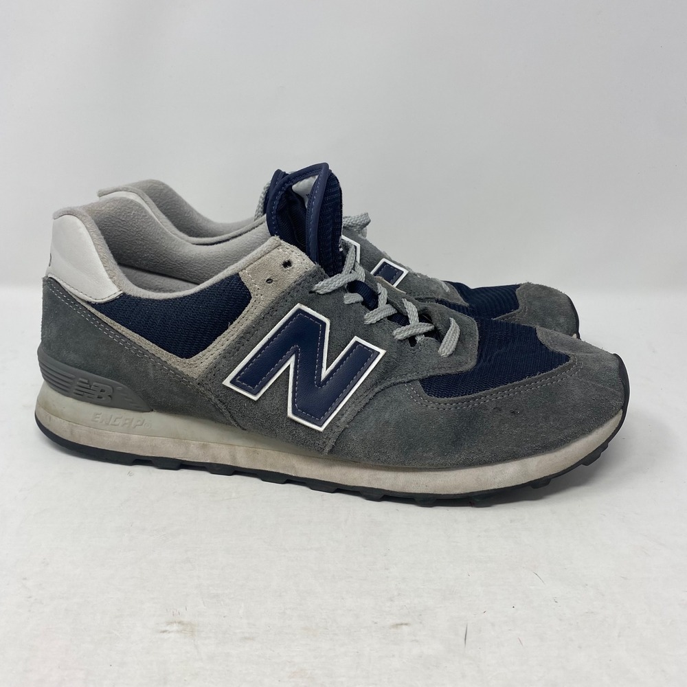 New Balance Classic 574 Grey Navy Blue Suede Sneakers ML574EI2 Mens 13